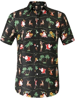 SSLR Xmas Holiday Button Down Ugly Hawaiian Christmas Shirts