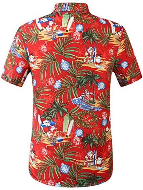 SSLR Xmas Holiday Button Down Ugly Hawaiian Christmas Shirts