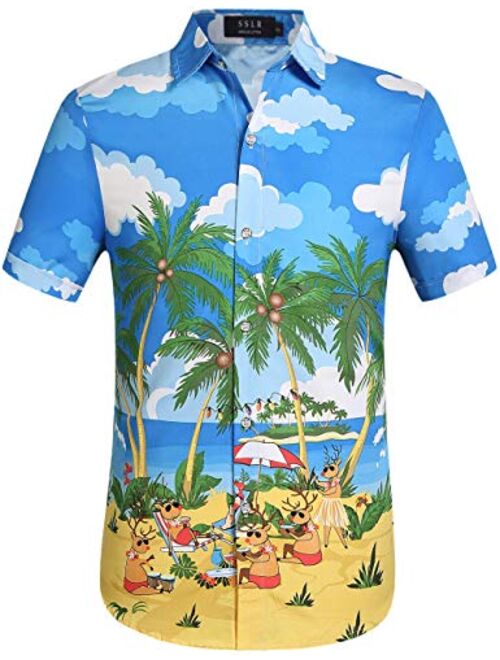 SSLR Xmas Holiday Button Down Ugly Hawaiian Christmas Shirts