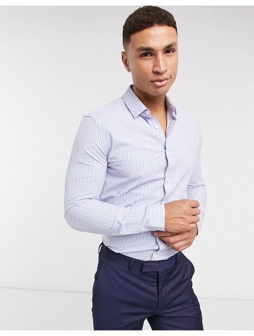 ASOS DESIGN slim fit work shirt in blue & red stripe