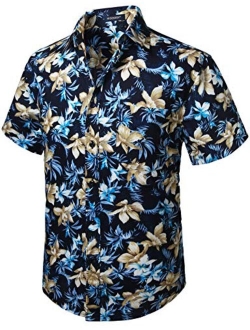 Mens Hawaiian Printed Floral Aloha Shirts Tropical Front Pocket Short Sleeve Button Down Casual Holiday Summer Shirt