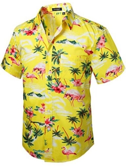 Mens Hawaiian Printed Floral Aloha Shirts Tropical Front Pocket Short Sleeve Button Down Casual Holiday Summer Shirt