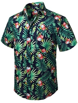 Mens Hawaiian Printed Floral Aloha Shirts Tropical Front Pocket Short Sleeve Button Down Casual Holiday Summer Shirt