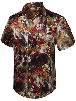 Mens Hawaiian Printed Floral Aloha Shirts Tropical Front Pocket Short Sleeve Button Down Casual Holiday Summer Shirt