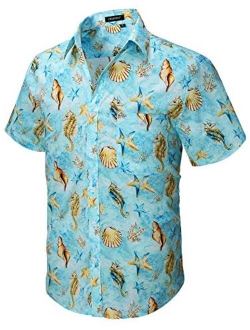 Mens Hawaiian Printed Floral Aloha Shirts Tropical Front Pocket Short Sleeve Button Down Casual Holiday Summer Shirt