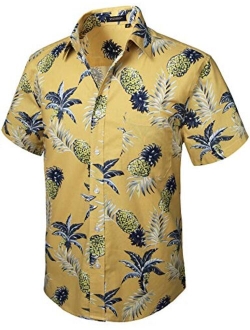 Mens Hawaiian Printed Floral Aloha Shirts Tropical Front Pocket Short Sleeve Button Down Casual Holiday Summer Shirt