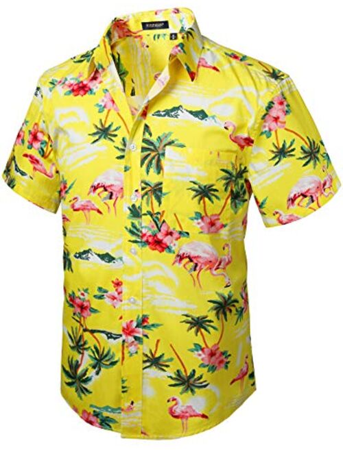 HISDERN Mens Hawaiian Printed Floral Aloha Shirts Tropical Front Pocket Short Sleeve Button Down Casual Holiday Summer Shirt