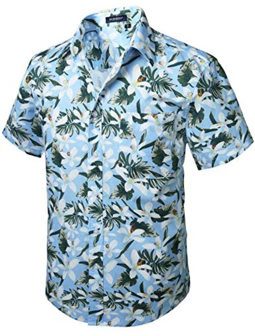 HISDERN Mens Hawaiian Printed Floral Aloha Shirts Tropical Front Pocket Short Sleeve Button Down Casual Holiday Summer Shirt