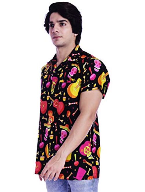 Virgin Crafts Hawaiian Shirt for Men Beach Holiday Party Casual Skull Printed Halloween Shirt