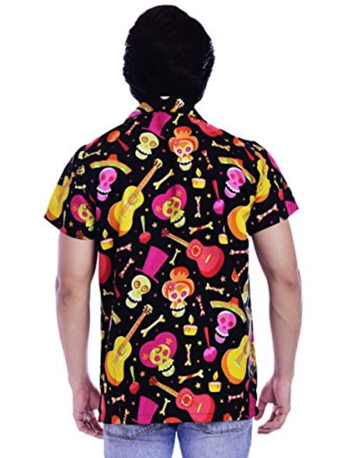 Virgin Crafts Hawaiian Shirt for Men Beach Holiday Party Casual Skull Printed Halloween Shirt