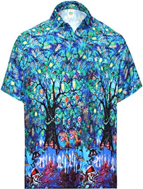 HAPPY BAY Men's 3D HD Vacation Beach Camp Short Sleeve Hawaiian Halloween Shirt