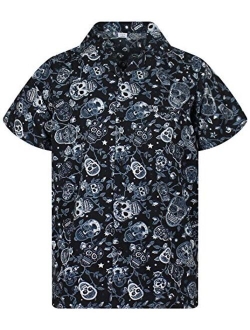 Funky Hawaiian Halloween Shirt for Men Short Sleeve Front-Pocket Sugar Skulls Multi Colors