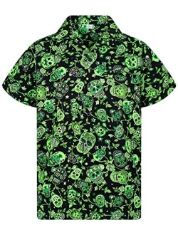 Funky Hawaiian Halloween Shirt for Men Short Sleeve Front-Pocket Sugar Skulls Multi Colors