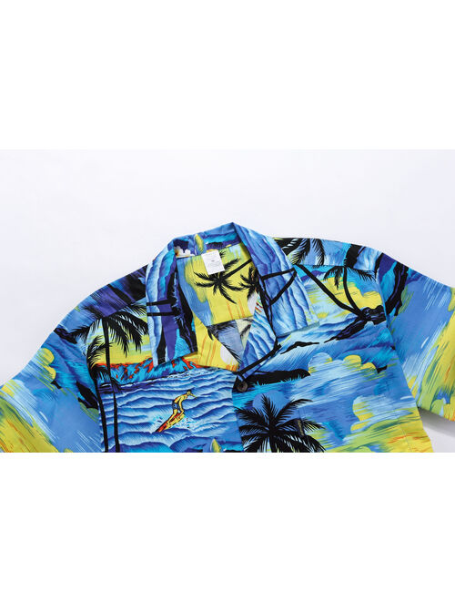 Palm Wave Mens and Big Mens Tropical Sunset Print Hawaiian Shirt, up to size 6XL