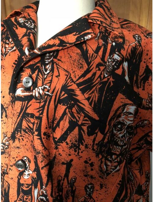 “Zombies!” Orange, SOMETHING FISHY SHIRT, Hawaiian Halloween Shirt