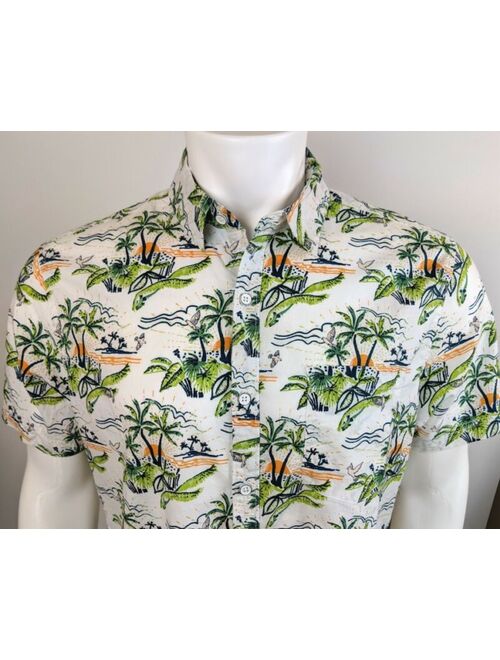 Huntington Beach Club 84 Hawaiian Shirt White with Palm Trees Size L Large NWT