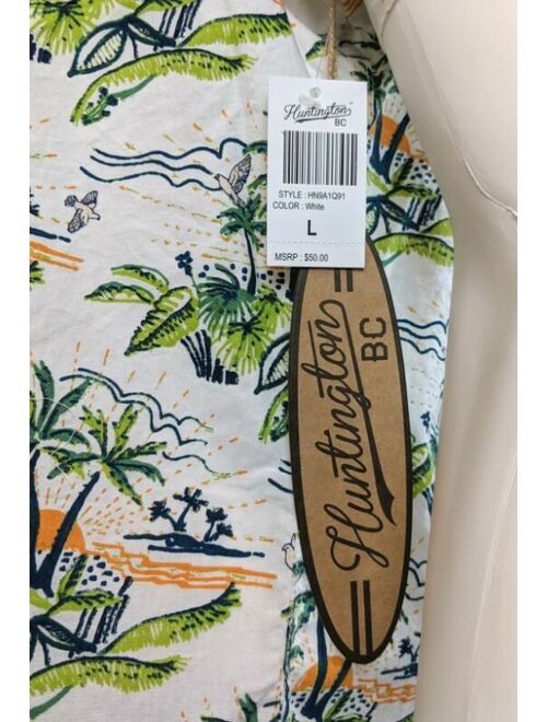 Huntington Beach Club 84 Hawaiian Shirt White with Palm Trees Size L Large NWT