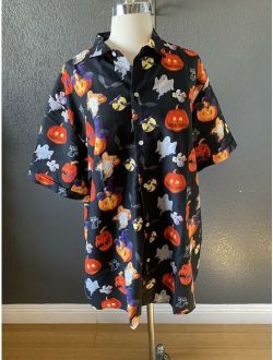 SSLR MENS's GHOST Pumpkin Skeleton Halloween Shirts BUTTON FRONT SIZE XL