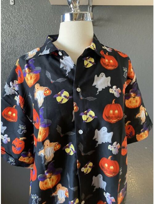 SSLR MENS's GHOST Pumpkin Skeleton Halloween Shirts BUTTON FRONT SIZE XL