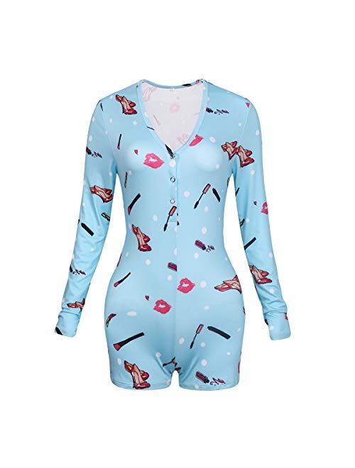 JIMIYA Women's Sexy Bodycon Onesies Long Sleeve Short XS-XXL Pajamas One Piece Bodysuit Romper Overall