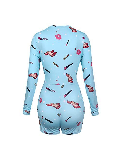 JIMIYA Women's Sexy Bodycon Onesies Long Sleeve Short XS-XXL Pajamas One Piece Bodysuit Romper Overall