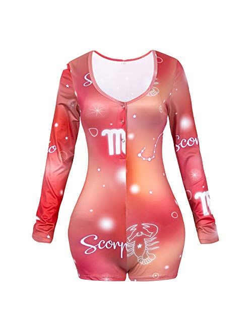 JIMIYA Women's Sexy Bodycon Onesies Long Sleeve Short XS-XXL Pajamas One Piece Bodysuit Romper Overall