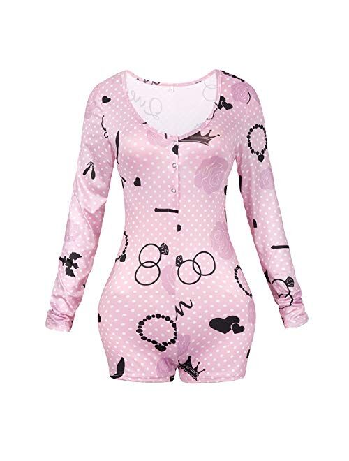 JIMIYA Women's Sexy Bodycon Onesies Long Sleeve Short XS-XXL Pajamas One Piece Bodysuit Romper Overall