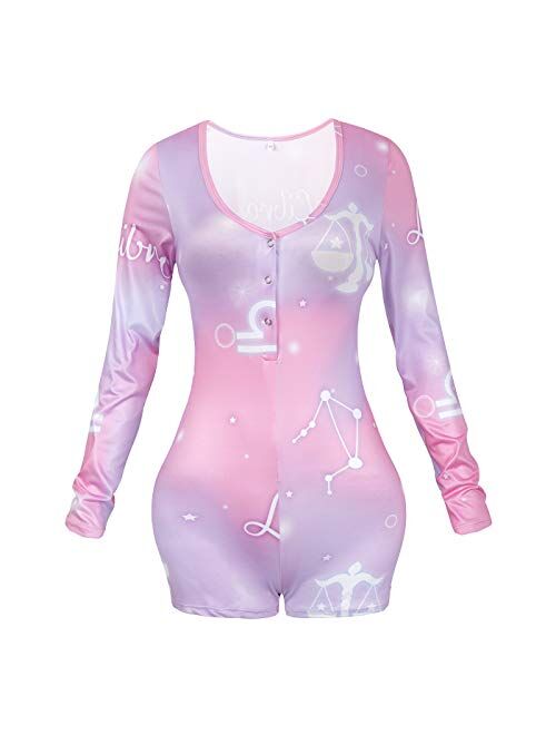 JIMIYA Women's Sexy Bodycon Onesies Long Sleeve Short XS-XXL Pajamas One Piece Bodysuit Romper Overall