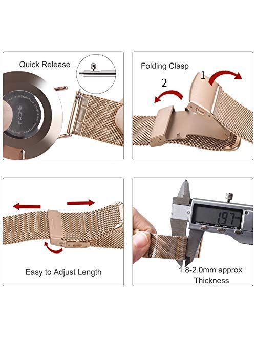 EACHE Stainless Steel Mesh Watch Band for Mens Women, Quick Release Mesh Watch Straps 12mm 14mm 16mm 18mm 20mm 22mm