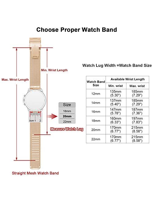 EACHE Stainless Steel Mesh Watch Band for Mens Women, Quick Release Mesh Watch Straps 12mm 14mm 16mm 18mm 20mm 22mm