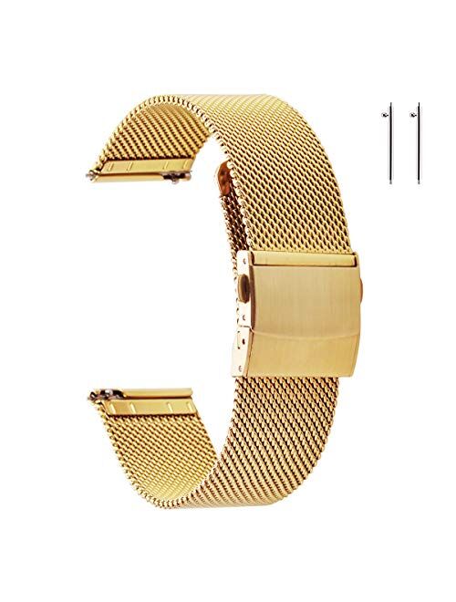 EACHE Stainless Steel Mesh Watch Band for Mens Women, Quick Release Mesh Watch Straps 12mm 14mm 16mm 18mm 20mm 22mm