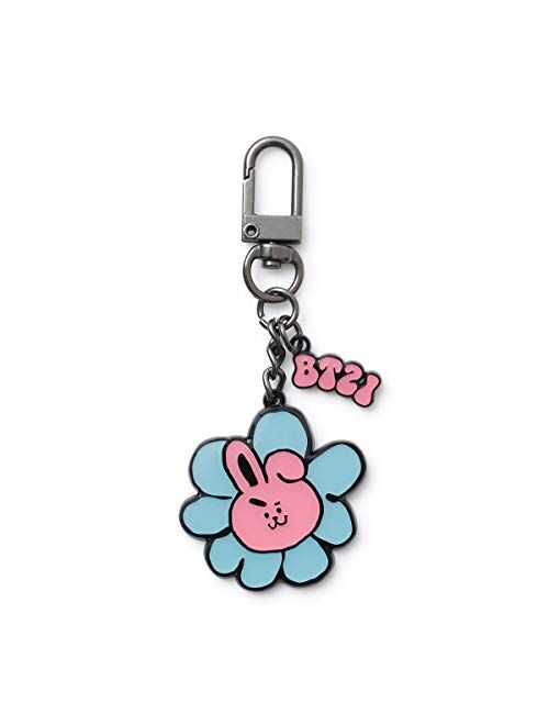 BT21 Flower Collection Character Metal Snap Keychain Key Ring Bag Charm with Clip