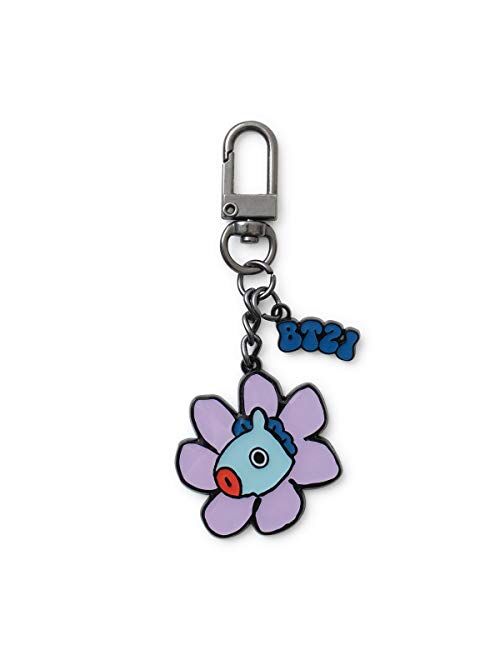 BT21 Flower Collection Character Metal Snap Keychain Key Ring Bag Charm with Clip