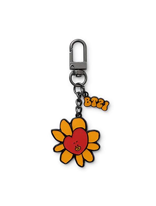 BT21 Flower Collection Character Metal Snap Keychain Key Ring Bag Charm with Clip