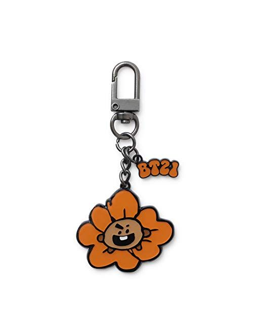 BT21 Flower Collection Character Metal Snap Keychain Key Ring Bag Charm with Clip