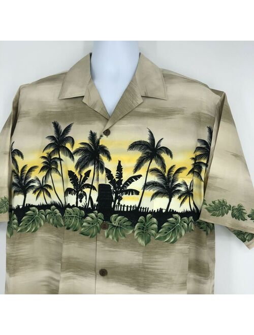 Hilo Hattie Hawaiian Shirt Mens XL Short Sleeve Tropical Floral Palm Trees NWOT