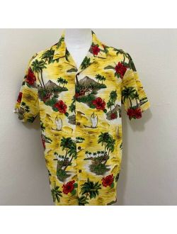 RJC MEN'S YELLOW FLORAL COTTON S/S TROPICAL HAWAIIAN SHIRT SIZE L A00-07