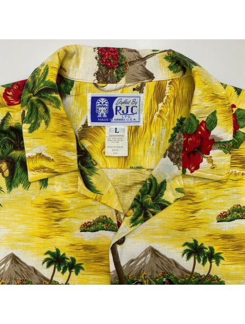 RJC MEN'S YELLOW FLORAL COTTON S/S TROPICAL HAWAIIAN SHIRT SIZE L A00-07