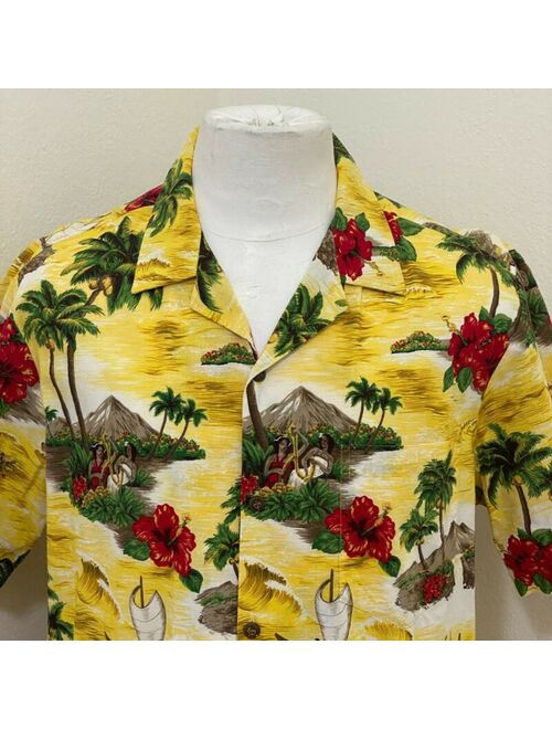 RJC MEN'S YELLOW FLORAL COTTON S/S TROPICAL HAWAIIAN SHIRT SIZE L A00-07