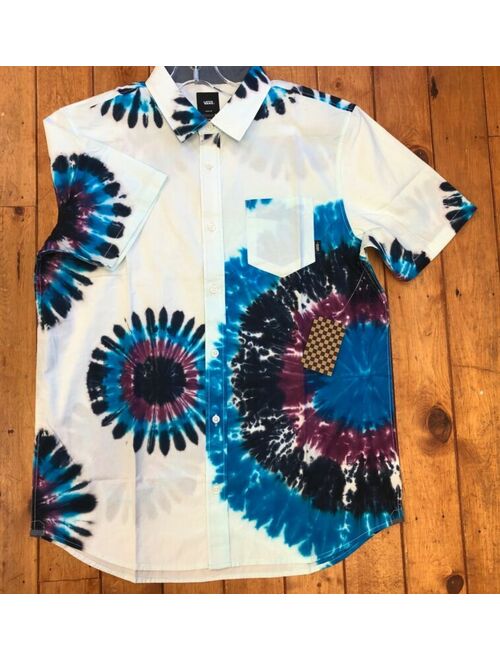 Brand New Mens Vans Tie Dye Button Down Shirt White/ Vans Tie Dye Medium