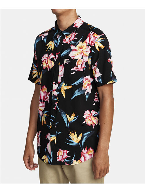 Black & Pink Floral Akora Button-Up Short Sleeve Shirts