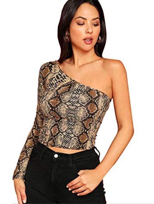 SweatyRocks Women's Cutout Waist Long Sleeve One Shoulder Crop Top T Shirt