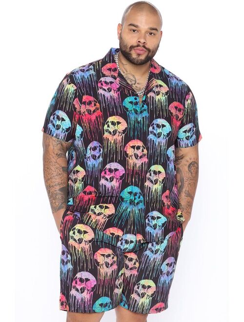 Fresh Death Short Sleeve Woven Top - Multi Color