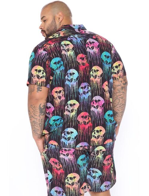 Fresh Death Short Sleeve Woven Top - Multi Color