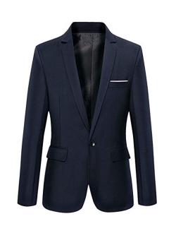 Mens Slim Fit Casual One Button Blazer Jacket