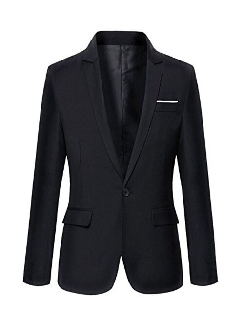 Mens Slim Fit Casual One Button Blazer Jacket