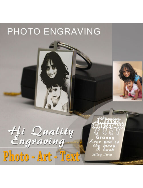 Metal Personalised Photo Keyring Keychain PHOTO / Text Artwork ENGRAVED Christmas Gift