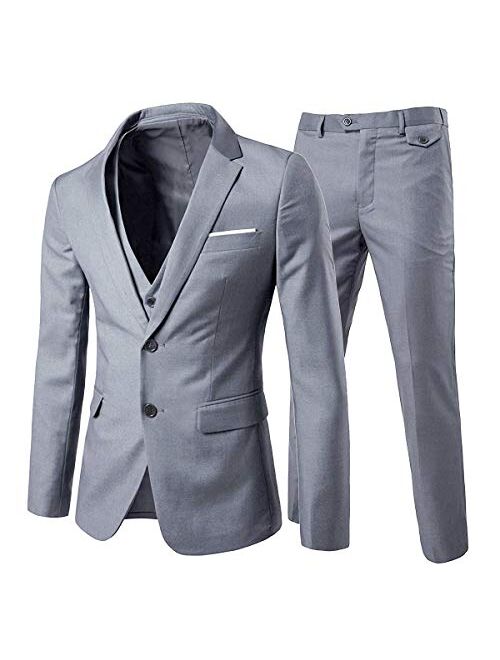 Cloudstyle Men's 3-Piece 2 Buttons Slim Fit Solid Color Jacket Smart Wedding Formal Suit