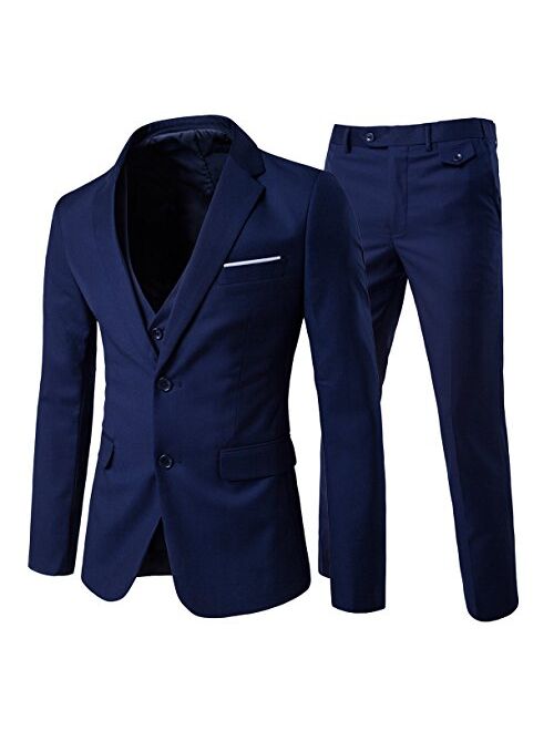 Cloudstyle Men's 3-Piece 2 Buttons Slim Fit Solid Color Jacket Smart Wedding Formal Suit