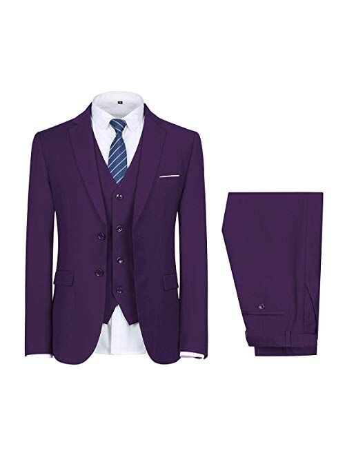 Cloudstyle Men's 3-Piece 2 Buttons Slim Fit Solid Color Jacket Smart Wedding Formal Suit